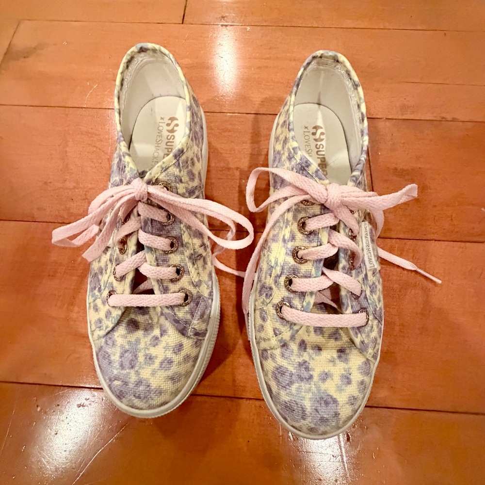 LoveShackFancy Floral Sneakers with Lavender Accents